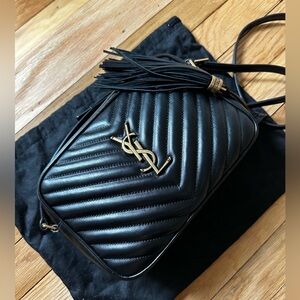 Yves Saint Laurent Black and Gold Chevron Crossbody Bag